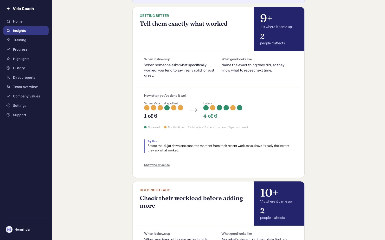 Insights: patterns across a manager's 1:1s